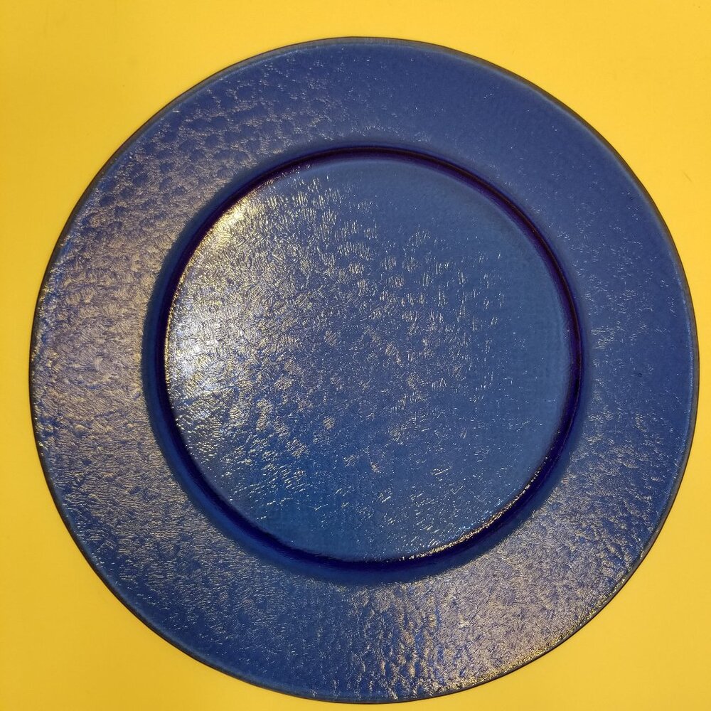 Vintage Glass Cobalt Blue 12.75" Textured Charger Plate